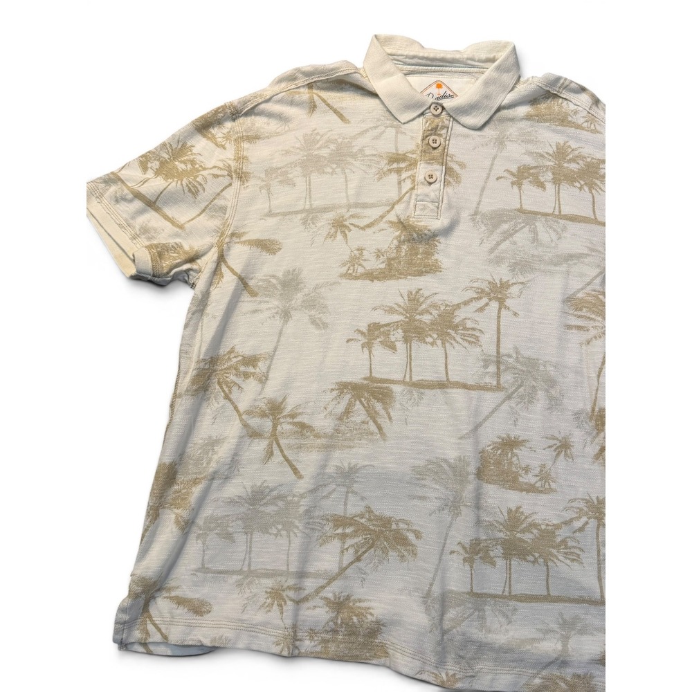 Paradise Collection Polo Shirt White Tan Palm Tree Tropical Hawaiian Mens Size L